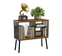 Kryntex Record Player Stand with Adjustable Divider, Vinyl Storage Cabinet Holds up to 200 Records, Mid-Century Turntable Stand with Metal Frame, Vinyl Record Holder Table for Living Room or Bedroom