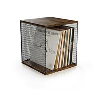 Kryntex Vinyl Record Storage Cube Stackable Wooden LP Album Holder Crate Fits 55-60 Records, Natural Wood Record Organiser Box for Home or Studio