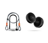 Kryptonite krytolok std with 4' Flex,Black/Silver & Tile Sticker Bluetooth Item Finder, 2 Pack, 45m Finding Range