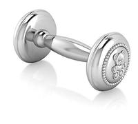 Krysaliis Silver Plated Teddy Rope Dumbbell Rattle for Newborn Baby boy and Baby Girl - Non-tarnishing, Durable, and Custom Engraveable Gift - Packaged in a Beautiful Gift Box