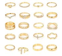 Krysel 20Pcs Gold Rings Set for Women, Dainty Stackable Rings, Fashionable Gold-Plated Finger Ring for Women and Girls, Ideal for Daily Wear and Gifting