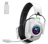 Krysenix KGH2 Wireless Gaming Headset with LED for PS5, PS4, Switch, PC, Foldable Bluetooth Headphones with Noise Cancelling Mic, Gaming & Music Mode, Premium Audio, 40+ Hrs Battery, White Black