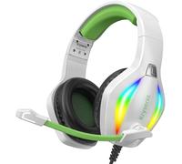 Krysenix PG1 Gaming Headset for PS4/PS5/PC/Nintendo Switch/Xbox One, USB Headset with AI Stereo Microphone Sound, Computer Headset with 3.5mm Jack & RGB Light White+Green