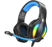Krysenix PG1 Gaming Headset for PS4/PS5/PC/Nintendo Switch/Xbox, Gamer Headphones with AI Stereo Microphone Sound, Computer Headset with 3.5mm Jack & LED Light Black+Blue