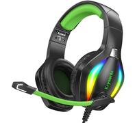 Krysenix PG1 Gaming Headset for PS4, PS5, PC, Xbox one, Switch, Wired Gamer Headphones with LED Light, Ergonomic Design Over Ear Computer Headset with AI Stereo Microphone & 3.5mm Jack, Black+Green
