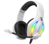 Krysenix PG1 Gaming Headset for PS4, PS5, PC, Xbox one, Switch, Wired Gamer Headphones with LED Light, Ergonomic Design Over Ear Computer Headset with AI Stereo Microphone & 3.5mm Jack, White