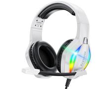 Krysenix PG1 Gaming Headset for PS4, PS5, PC, Xbox one, Switch, Wired Gamer Headphones with Stereo Microphone, Over Ear Gaming Headset with LED Light & 3.5mm Jack,Cool white