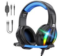 Krysenix PG1 RGB Gaming Headset for PS4, PS5, PC, Switch, Xbox, Headset with LED and Gaming Headphones with Microphone, Noise Cancelling Headphones with 3.5mm Jack,Black blue