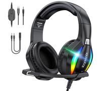 Krysenix PG1 RGB Gaming Headset for PS4, PS5, PC, Switch, Xbox, Headset with LED and Gaming Headphones with Microphone, Noise Cancelling Headphones with 3.5mm Jack,Deep black