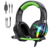 Krysenix PG1 RGB Gaming Headset for PS4, PS5, PC, Switch, Xbox, Headset with LED and Gaming Headphones with Microphone, Noise Cancelling Headphones with 3.5mm Jack,Black green