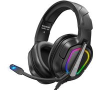 Krysenix PG2 Gaming Headset for PS4, PS5, PC, Xbox One, Switch, Wired Gamer Headphones with AI Stereo Microphone Sound, Ergonomic Design Over Ear Computer Headset with 3.5mm Jack & LED Light Black