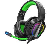 Krysenix PG2 Gaming Headset for PS4, PS5, PC, Xbox One, Switch, Wired Gamer Headphones with AI Stereo Microphone Sound, Ergonomic Design Over Ear Computer Headset with 3.5mm Jack & LED Black/Green