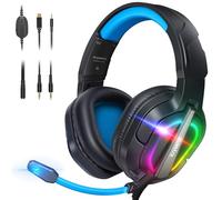 Krysenix PG2 Gaming Headset for PS4, PS5, PC, Xbox One, Switch, Wired Gamer Headphones with AI Stereo Microphone Sound, Ergonomic Design Over Ear Computer Headset with 3.5mm Jack & LED Black/Blue
