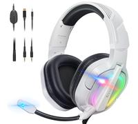 Krysenix PG2 Gaming Headset for PS4, PS5, PC, Xbox One, Switch, Wired Gamer Headphones with AI Stereo Microphone Sound, Ergonomic Design Over Ear Computer Headset with 3.5mm Jack & LED White