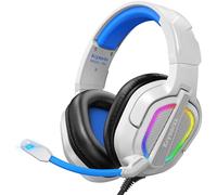 Krysenix PG2 Gaming Headset for PS4, PS5, PC, Xbox One, Switch, Wired Gamer Headphones with AI Stereo Microphone Sound, Ergonomic Design Over Ear Computer Headset with 3.5mm Jack & LED White/Blue