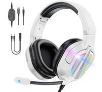 Krysenix PG2 Gaming Headset for PS4, PS5, PC, Xbox One, Switch, Wired Gaming Headphones with Noise Cancelling Microphone, Ergonomic Design Over Ear Computer Headset with 3.5mm Jack & LED-Bright white