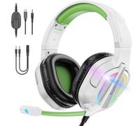 Krysenix PG2 Gaming Headset for PS4, PS5, PC, Xbox One, Switch, Wired Gaming Headphones with Noise Cancelling Microphone, Ergonomic Design Over Ear Computer Headset with 3.5mm Jack & LED-Grass Green