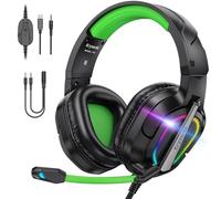 Krysenix PG2 Gaming Headset for PS4, PS5, PC, Xbox One, Switch, Wired Gaming Headphones with Noise Cancelling Microphone, Ergonomic Design Over Ear Computer Headset with 3.5mm Jack & LED,Forest Green