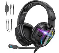 Krysenix PG2 Gaming Headset for PS4, PS5, PC, Xbox One, Switch, Wired Gaming Headphones with Noise Cancelling Microphone, Ergonomic Design Computer Headset with 3.5mm Jack & LED,Pure Black