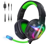 Krysenix PG2 Gaming Headset for PS4, PS5, PC, Xbox One, Switch, Wired Headset with 3.5mm Jack & LED Black/Green
