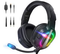 Krysenix PG2 Gaming Headset for PS4, PS5, PC, Xbox One, Switch, Wired Headset with 3.5mm Jack & LED Light Black