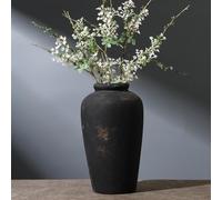 KRYSTHIA Black Ceramic Vase, Large Decorative Vase for Flowers, Farmhouse Terracotta Vases for Home Decor, Rustic Vintage Vases for Living Room, Kitchen, Bedroom, Office, Coffee Table, 28CM