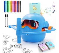 KRYSTHIA Drawing Robot for Kids, Voice Interactive Educational Drawing Machine with 100 Word Cards & 12 Colour Pens, Montessori Learning Toy for Ages 3-8, for Boys & Girls (Blue)