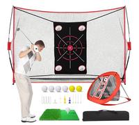 KRYZENTA Golf Net, 10x7ft Practice Net with Chipping Nets, Foldable Mat, Silk Target, 8 Tees, 6 Balls, Carry Bag, Golf Hitting Aid Nets for Backyard Training, Gifts for Golfer/Men/Him/Dad