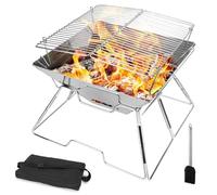 Krzaw Stainless Steel Foldable BBQ Grill, Portable Fire Pit for Camping Picnic Garden Patio with Carry Case & Brush, Collapsible Outdoor Cooking Equipment for Family Gatherings