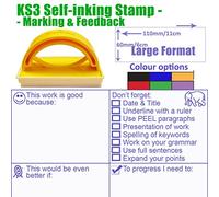 KS3 Writing Skills Feedback Marking Stamper - SPaG, Presentation, Peel, WWW, EBI, Target Setting. 10x5cm (Blue)