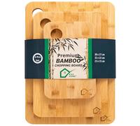 KSA HOME Premium Bamboo Chopping Board Wooden Chopping Boards Set of 3 38x27 cm / 32x22 cm / 23x15 cm Extra Thick 1.2cm