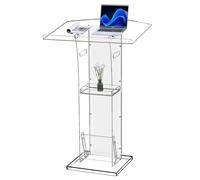 KSacry Clear Acrylic Podium Podium with Storage Shelf, Plexiglass Lecterns for Churches, Conferences, Speeches, Weddings, Classroom, Professional Presentations (60 x 45 x 109 cm)