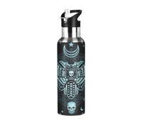 Ksajwzf Butterfly Skull Insulated Water Bottle Stainless Steel Kids Sport Thermos Jug with Straw Lid Happy Halloween Gothic Water Flask Leakproof Thermos Bottle for Bike Running Walking Outdoor 20 Oz