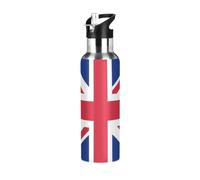 Ksajwzf England Uk British Flag Insulated Water Bottle Stainless Steel Kids Sport Thermos Jug with Straw Lid Union Jack Water Flask Leakproof Thermos Bottle for Bike Running Walking Outdoor 20 Oz