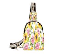 Ksajwzf Floral Sunflowers Poppies Daisies Leaves Small Sling Bag,Fanny Packs Crossbody Bags Gifts for Women, Fashion Waist Packs Chest Bag Purse for Women