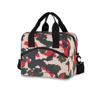 Ksajwzf Insulated Lunch Bag Box Red Black Camouflage for Women Men,Reusable Camo Army Lunch Box Cooler Tote Bag for Adult Lunch Container with Adjustable Shoulder Strap for Office Work, Picnic,Travel