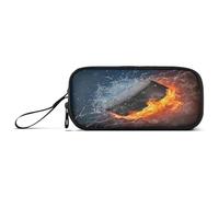 Ksajwzf Large Capacity Pencil Case Ball Hockey Puck Fire Water 3 Compartment Pen Box Pouch Holder Organizer Stationery Bag for School Girl Boy Teen