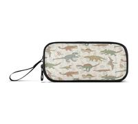 Ksajwzf Large Capacity Pencil Case Cartoon Dinosaur Retro 3 Compartment Pen Box Pouch Holder Organizer Stationery Bag for School Girl Boy Teen