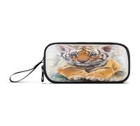 Ksajwzf Large Capacity Pencil Case Cute Tiger Painting 3 Compartment Pen Box Pouch Holder Organizer Stationery Bag for School Girl Boy Teen