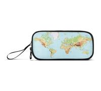 Ksajwzf Large Capacity Pencil Case Physical World Map 3 Compartment Pen Box Pouch Holder Organizer Stationery Bag for School Girl Boy Teen