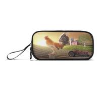 Ksajwzf Large Capacity Pencil Case Rooster Farm Sun Rises 3 Compartment Pen Box Pouch Holder Organizer Stationery Bag for School Girl Boy Teen