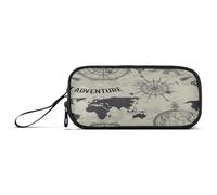 Ksajwzf Large Capacity Pencil Case Vintage Compass World Map 3 Compartment Pen Box Pouch Holder Organizer Stationery Bag for School Girl Boy Teen