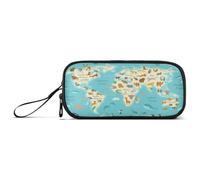 Ksajwzf Large Capacity Pencil Case World Map Animal 3 Compartment Pen Box Pouch Holder Organizer Stationery Bag for School Girl Boy Teen