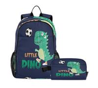 Ksajwzf Little Dino Soccer Cute Backpack for Kids Boys Girls, Dinosaur Animal Preschool Backpack with Lunch Box School Kindergarten Bookbag Set for Age 3-10