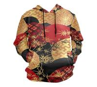 Ksajwzf Mens Hoodie Sweatshirt Red Black Gold Plant Pullover Hooded Hoody with Pockets for Men Boy Japanese Chinese Art