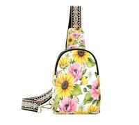 Ksajwzf Poppies Daisies Floral Sunflowers Leaves Small Sling Bag,Fanny Packs Crossbody Bags Gifts for Women, Fashion Waist Packs Chest Bag Purse for Women