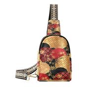 Ksajwzf Red Black Gold Bamboo Plant Japanese Chinese Small Sling Bag,Fanny Packs Crossbody Bags Gifts for Women, Fashion Waist Packs Chest Bag Purse for Women