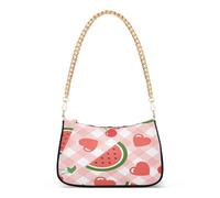 Ksajwzf Shoulder Bags for Women Hobo Tote Handbag Watermelon Cherry Heart Small Clutch Purse with Zipper Closure Pink Grid