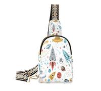 Ksajwzf Space Cartoon Rockets Planets Stars Small Sling Bag,Fanny Packs Crossbody Bags Gifts for Women, Fashion Waist Packs Chest Bag Purse for Women