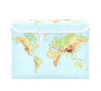 Ksajwzf Storage Boxes with Lids, Physical World Map Collapsible Fabric Storage Cube with Handles, Storage Baskets Education for Shelves Clothes Toys Wardrobe Closet Organization